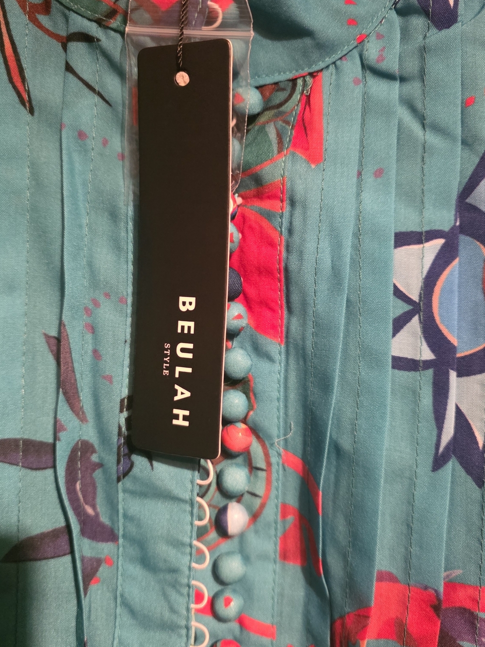 Beulah Teal Floral Tiered 2PC Set with Belt NWT Large PTP 20 Waist 15 - Picture 3 of 4
